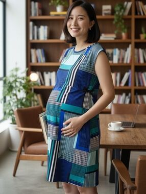 Motherhood Blue Teal Geometric Maternity Midi Dress 4400